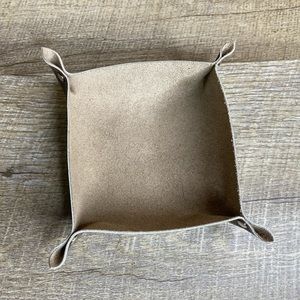 Leather Valet Trinket vanity Tray 4 inch crackle brown exterior/suede interior